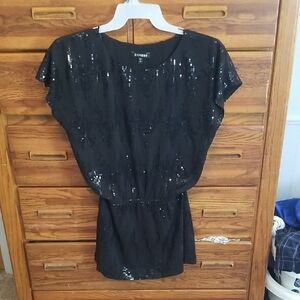 Express Shimmering Black Sequin Blouse